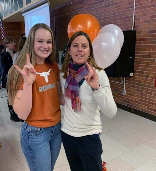 Anna at signing celebration with Coach Amber at Dow High – University of Texas