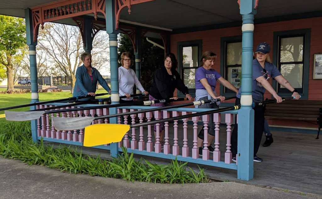 Trying out the oars